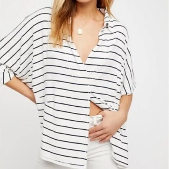 Free People We the Free Can't Fool Me Stripe Boxy Tee XS - Picture 1 of 7
